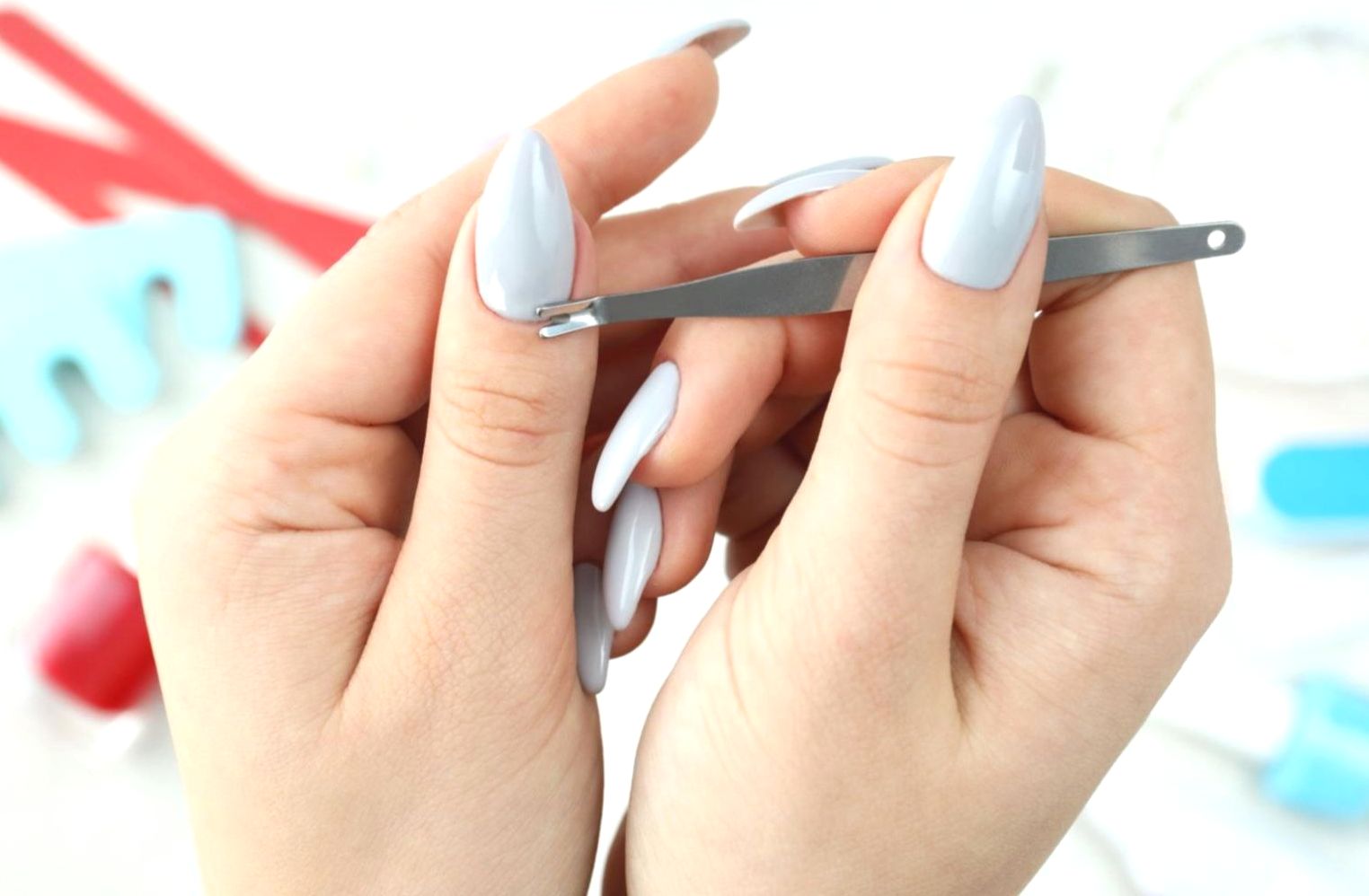 Mobile manicure tools and professional nail products arranged for a home visit