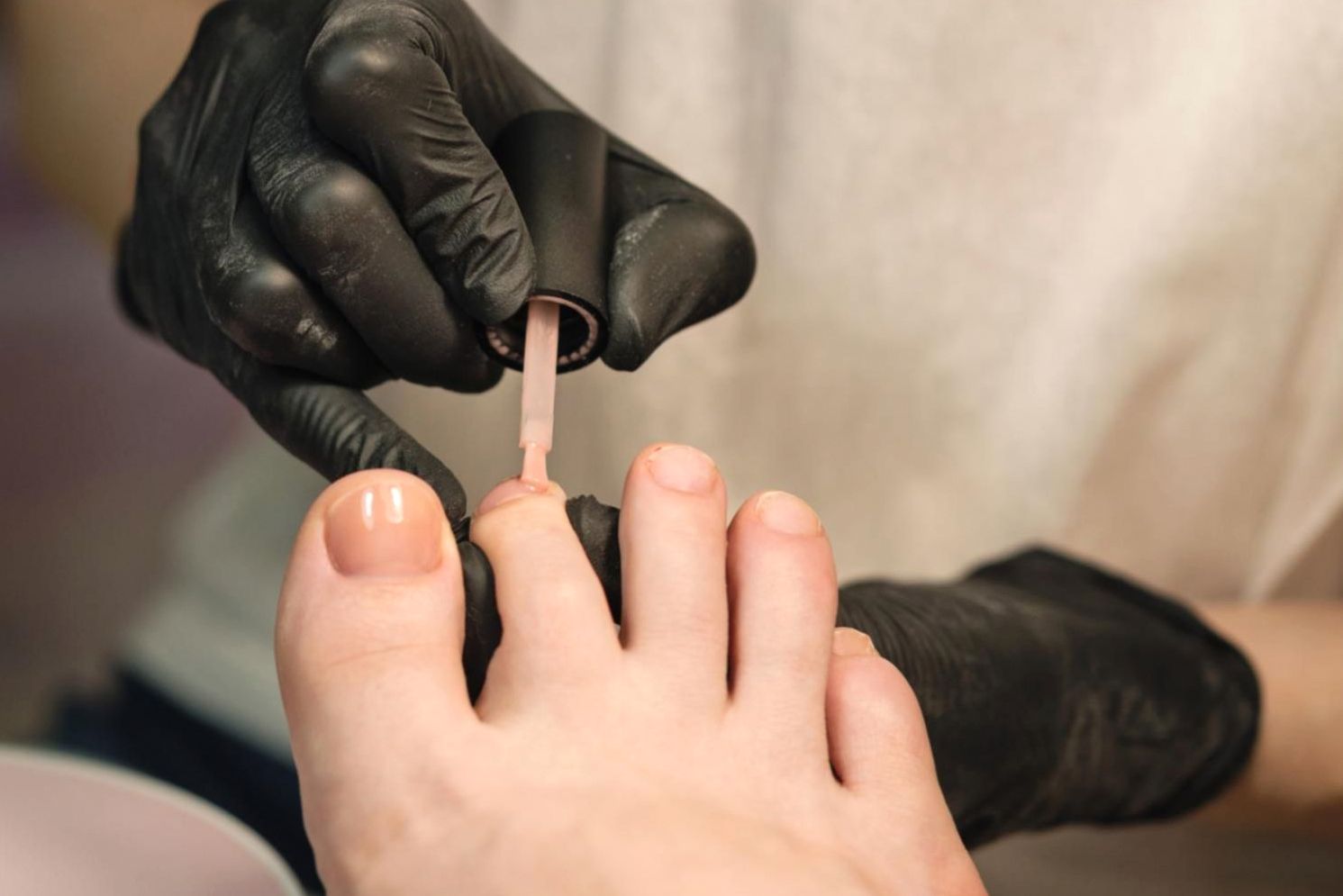 Professional nail care tools and products in a mobile setup